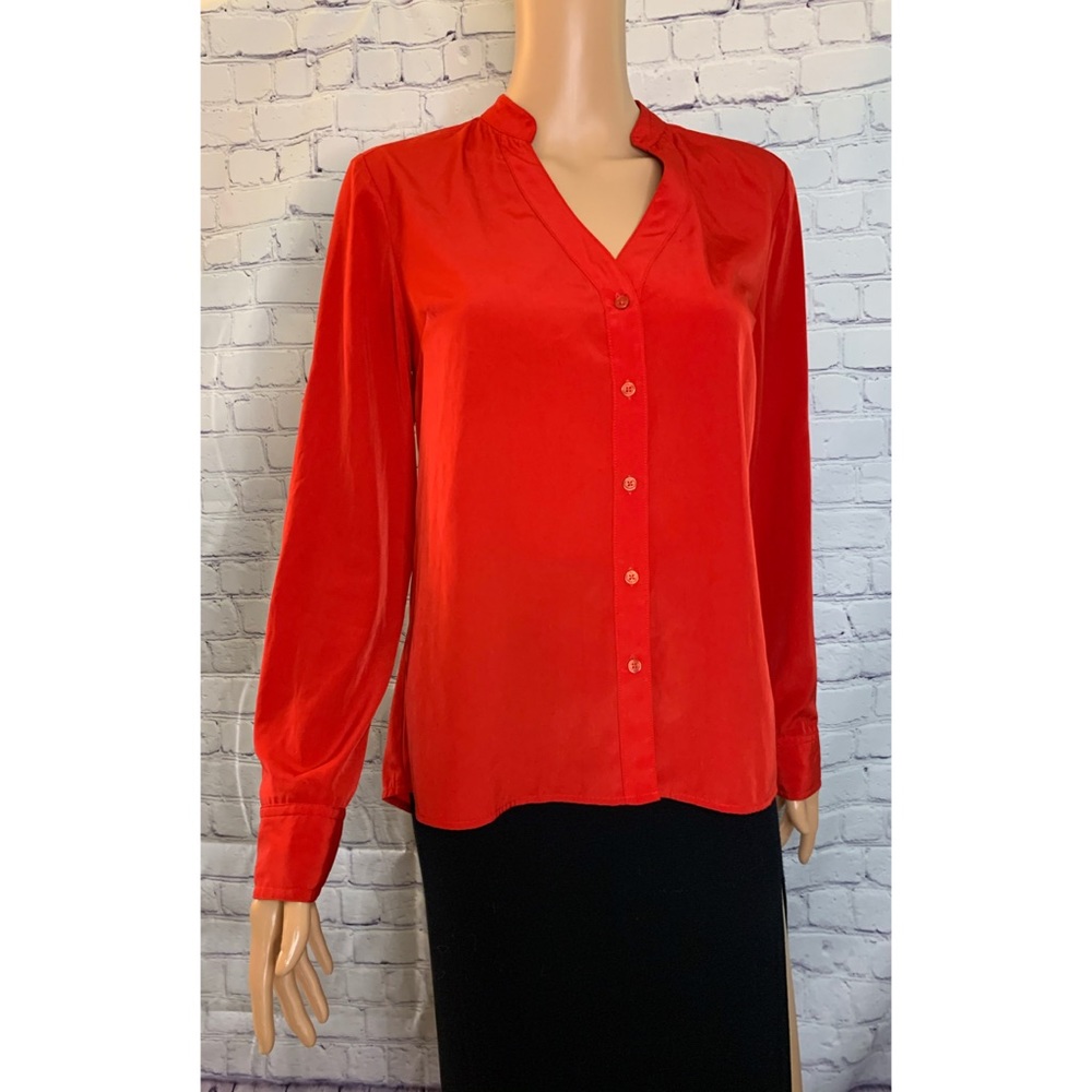 Express Size Small Ruby Red Silky Button Down Blo… - image 3